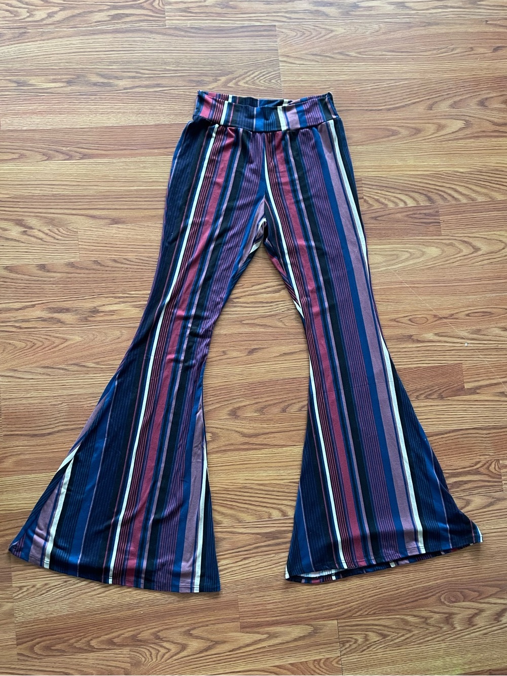 Striped Flare Pants in Navy, Burgundy & Cream